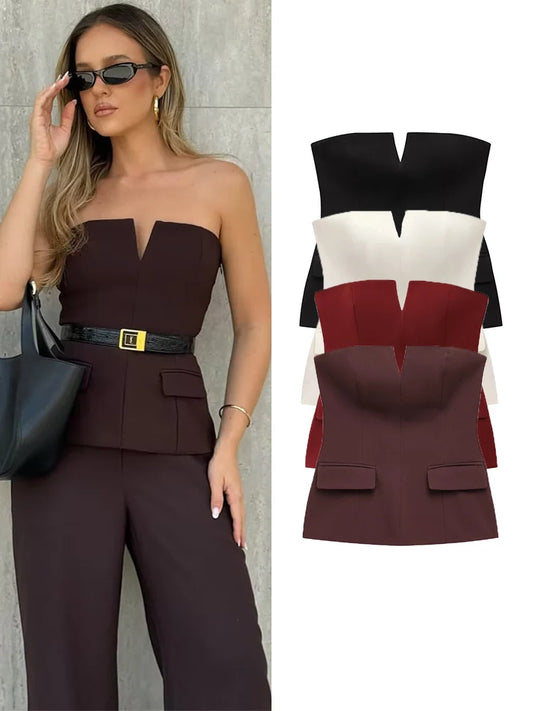 Strapless Blazer Design Crop Top