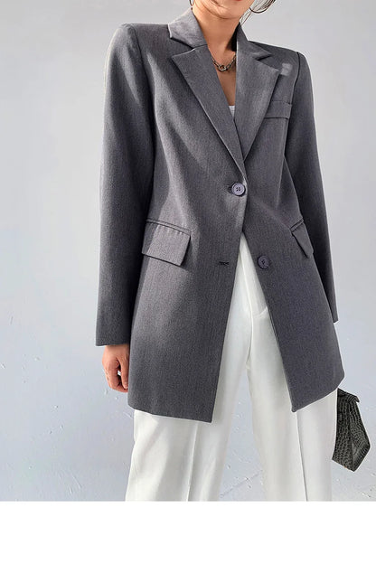 Women's Back Buttons Gray Blazer