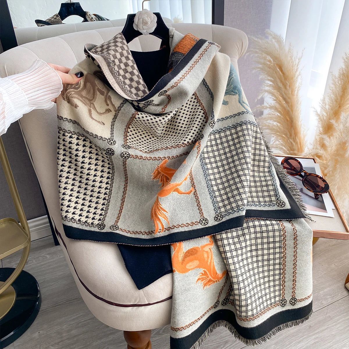 Double-Sided Horses Print Scarf