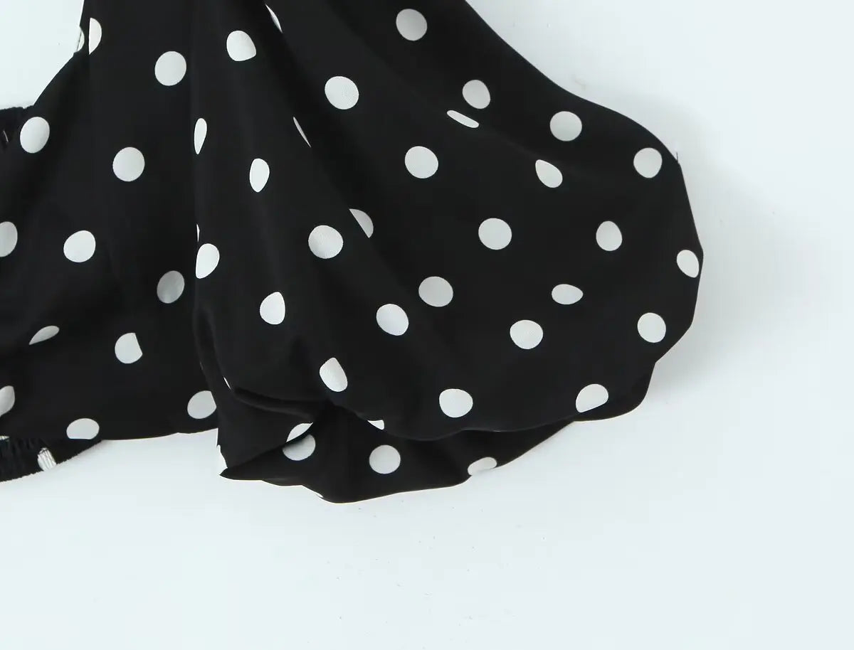 Polka Dots Cropped Top and Side Slits High Waist Skirt Set