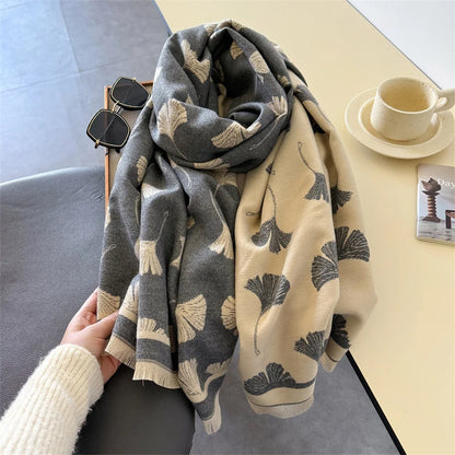 Clover Leaf Print Cashmere Double-Sided Scarf