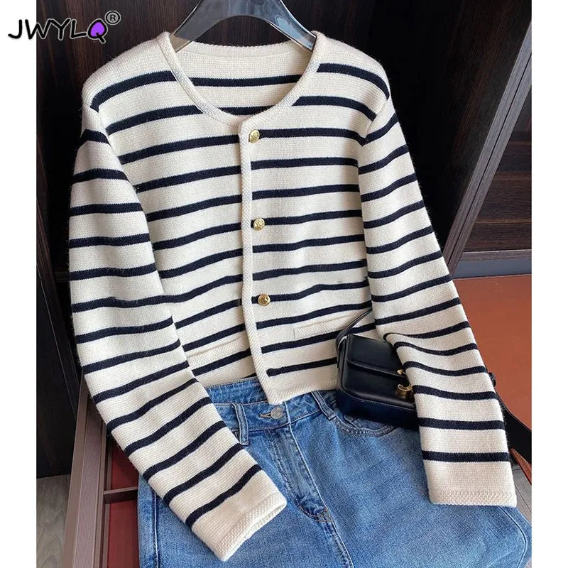 Striped Knitted Sweater Cardigan