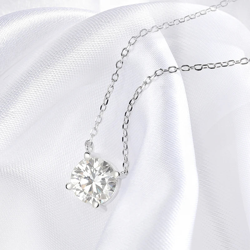 Round Cut Moissanite White Gold Plated Necklace