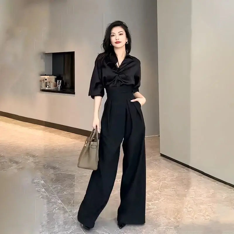 High Waist Wide Leg Tailored Black Trousers