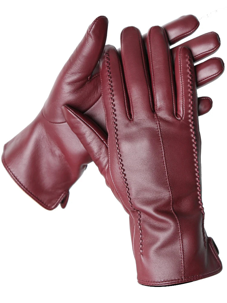 Women's Genuine Leather Touchscreen Lined Gloves