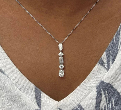 2.1 Carat 5-Stone Moissanite Necklace - Marquise, Round, Oval, Emerald Cut Moissanite