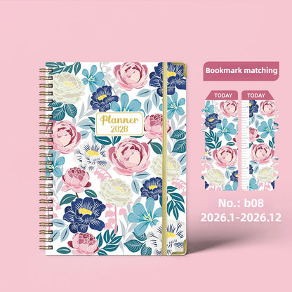 Flowers Design 2026 Weekly / Monthly Planner - A5 Agenda with Matching Bookmark
