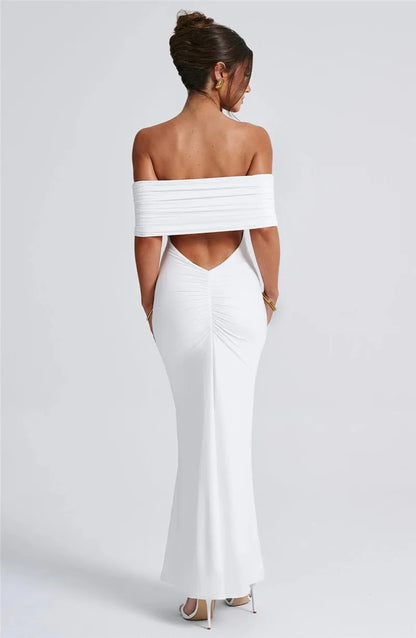 Off-Shoulder Back Cut-Out Long Dress