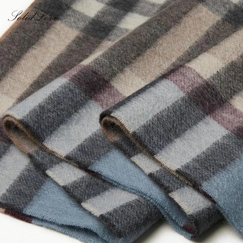 Men's 100% Pure Cashmere Plaid Scarf 180*30 CM