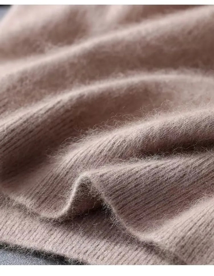 100% Mink Cashmere Round Neck Knitted T-Shirt Sweater