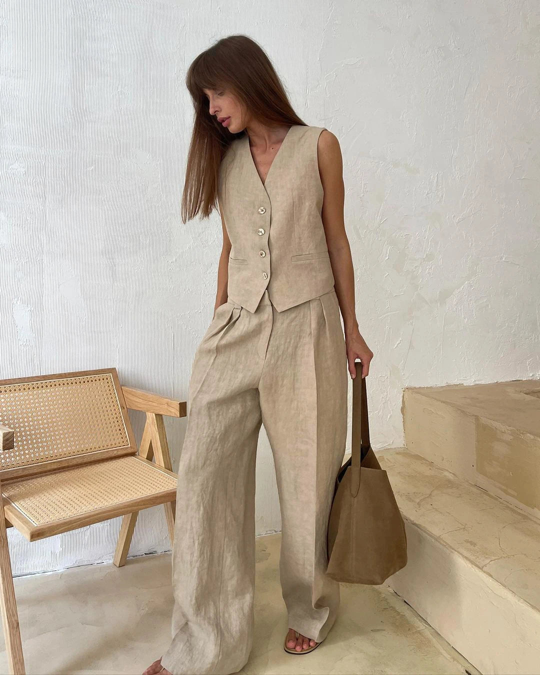 Women 2 Pcs Vest and Pants Suit