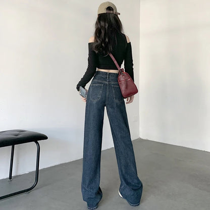 High Waist Straight Leg Denim Trousers