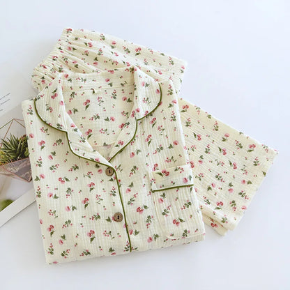 100% Cotton Crepe Pajama Floral Long Sleeve Pyjamas