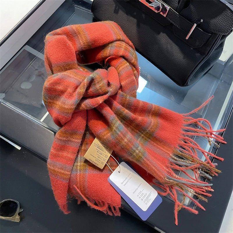 100% Wool Plaid Scarf - Christmas Gift for Men and Women