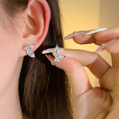 Double Leaf Design Moissanite Stud Earrings - 4 Carat Marquise Cut Earrings