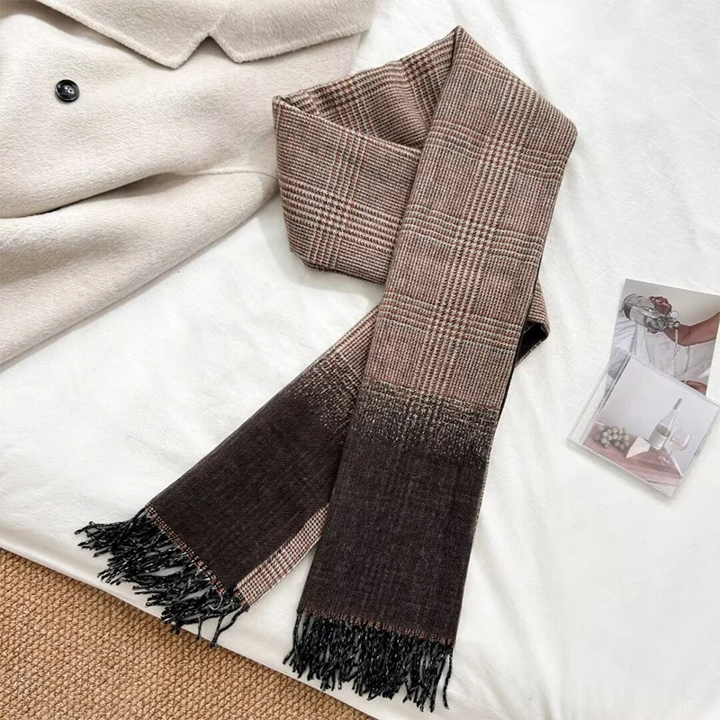 Double-Sided Cashmere Plaid Scarf With Tassel