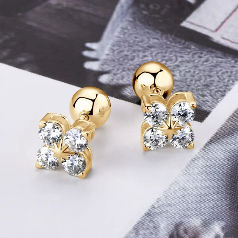 Four Leaf Clover Moissanite Stud Earrings - Christmas Gift For Her