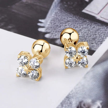Four Leaf Clover Moissanite Stud Earrings - Christmas Gift For Her