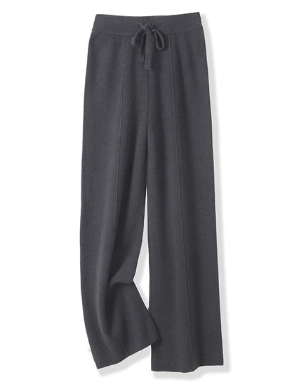 100% Merino Wool Knitted Wide-Leg Trousers