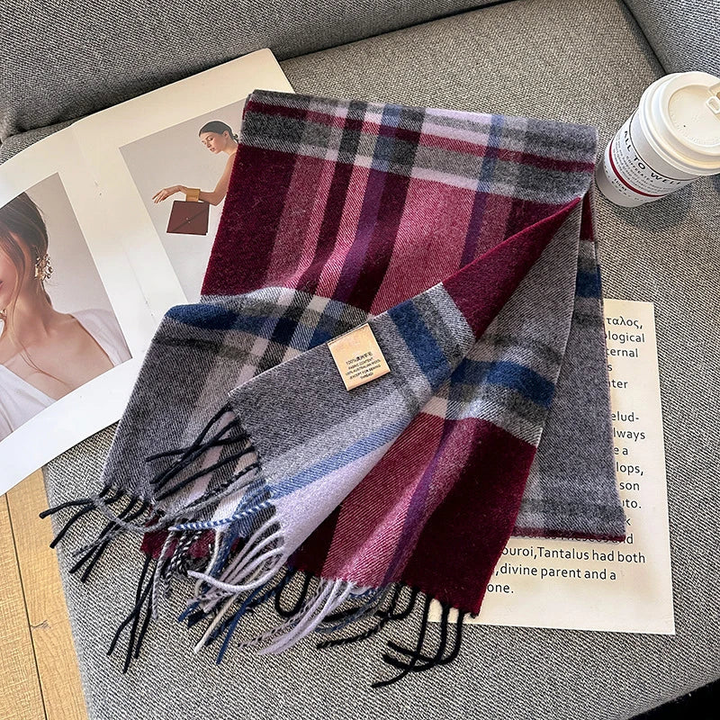 100% Wool Plaid Scarf - Christmas Gift for Men and Women
