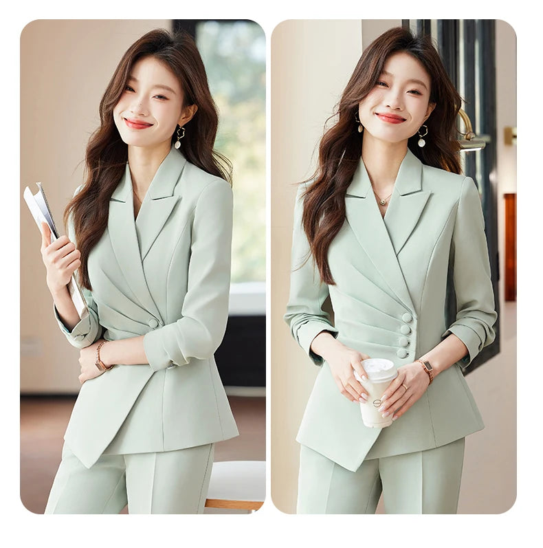 Women’s Slim Fit Pantsuit – Single Breasted Blazer & Ankle-Length Trousers