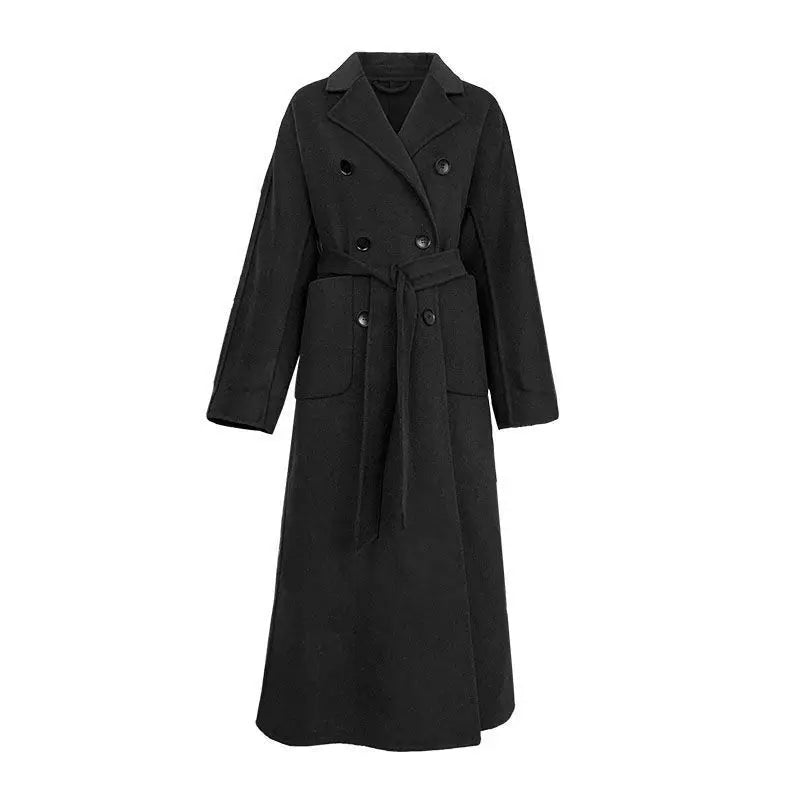 Women's Long Winter Coat with Belt and Pockets