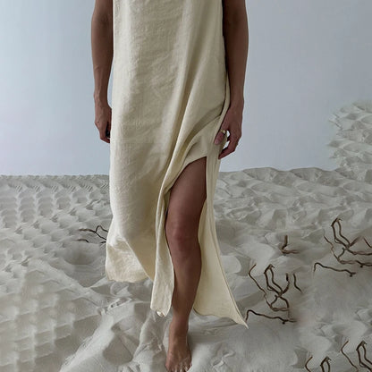 Lined Casual Long Back Deep V Dress