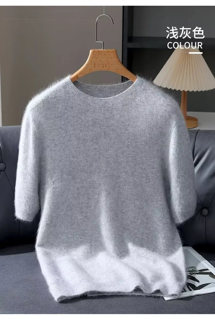 100% Mink Cashmere Round Neck Knitted T-Shirt Sweater
