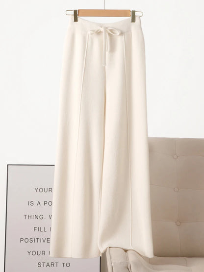 100% Merino Wool Knitted Wide-Leg Trousers