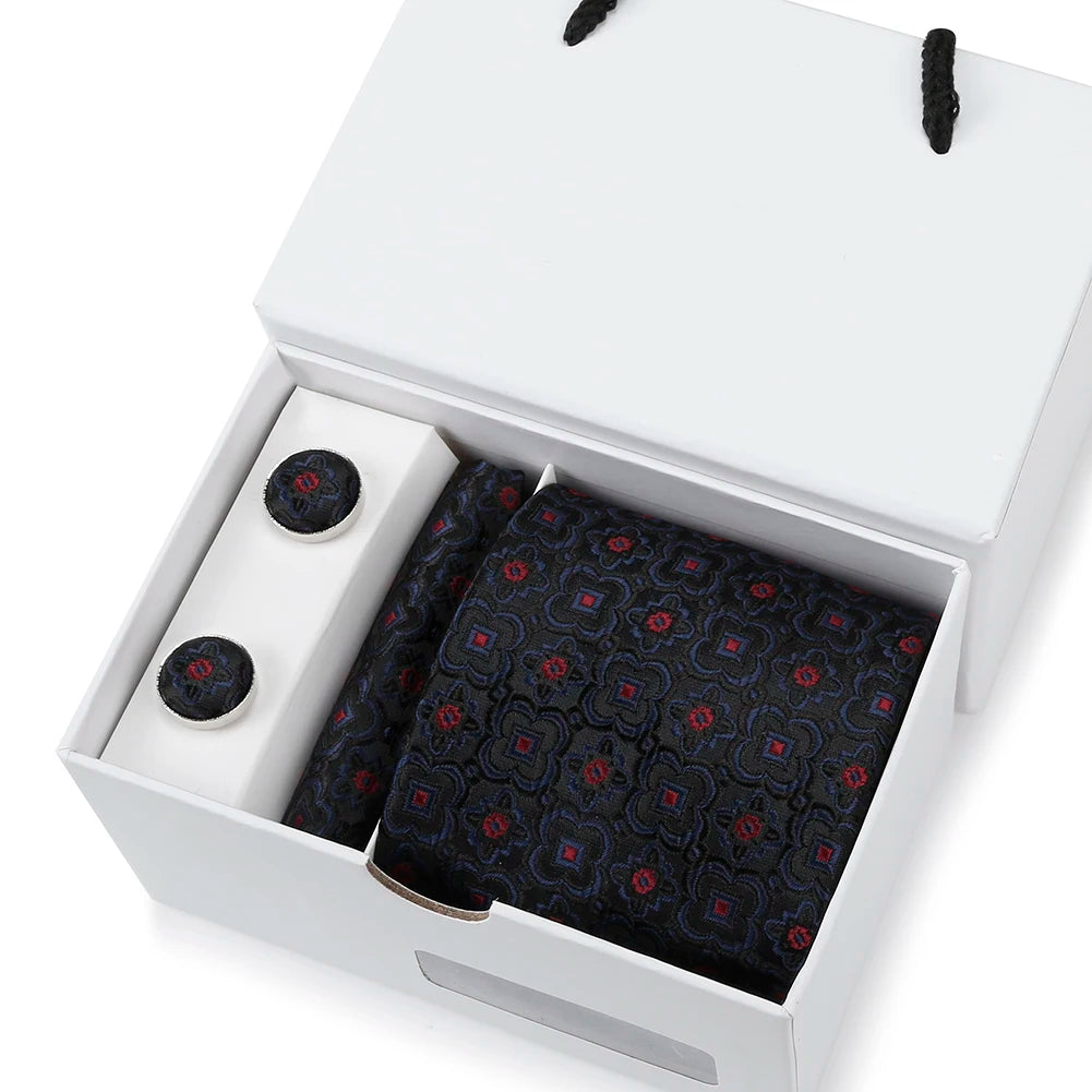 Floral Business Neckties, Cufflinks and Pocket Square Set