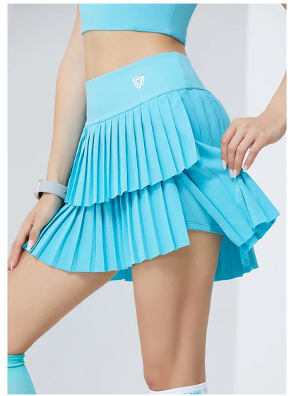 High Waist Double Layer Pleated Golf Tennis Skirt