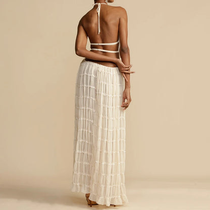 Boho Backless Halter Neckline Tops and Long Skirt Set