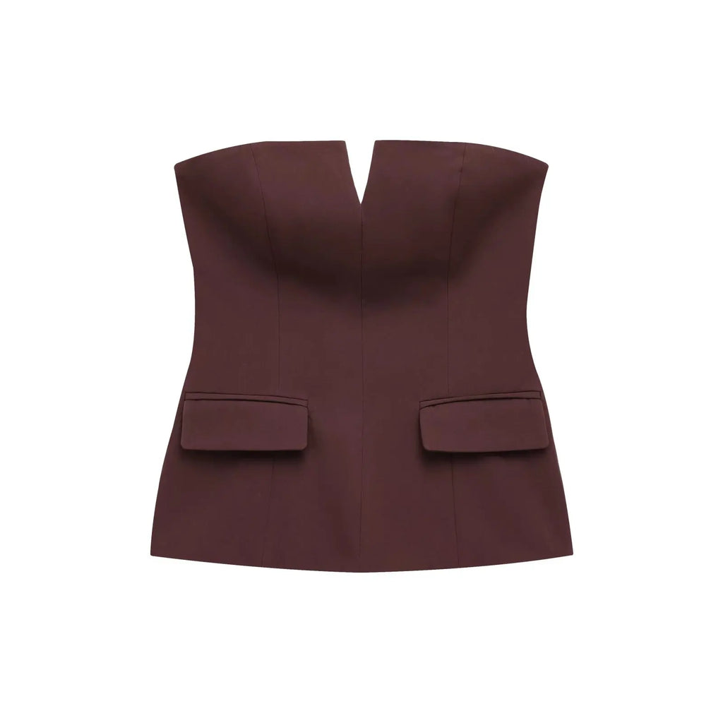 Strapless Blazer Design Crop Top
