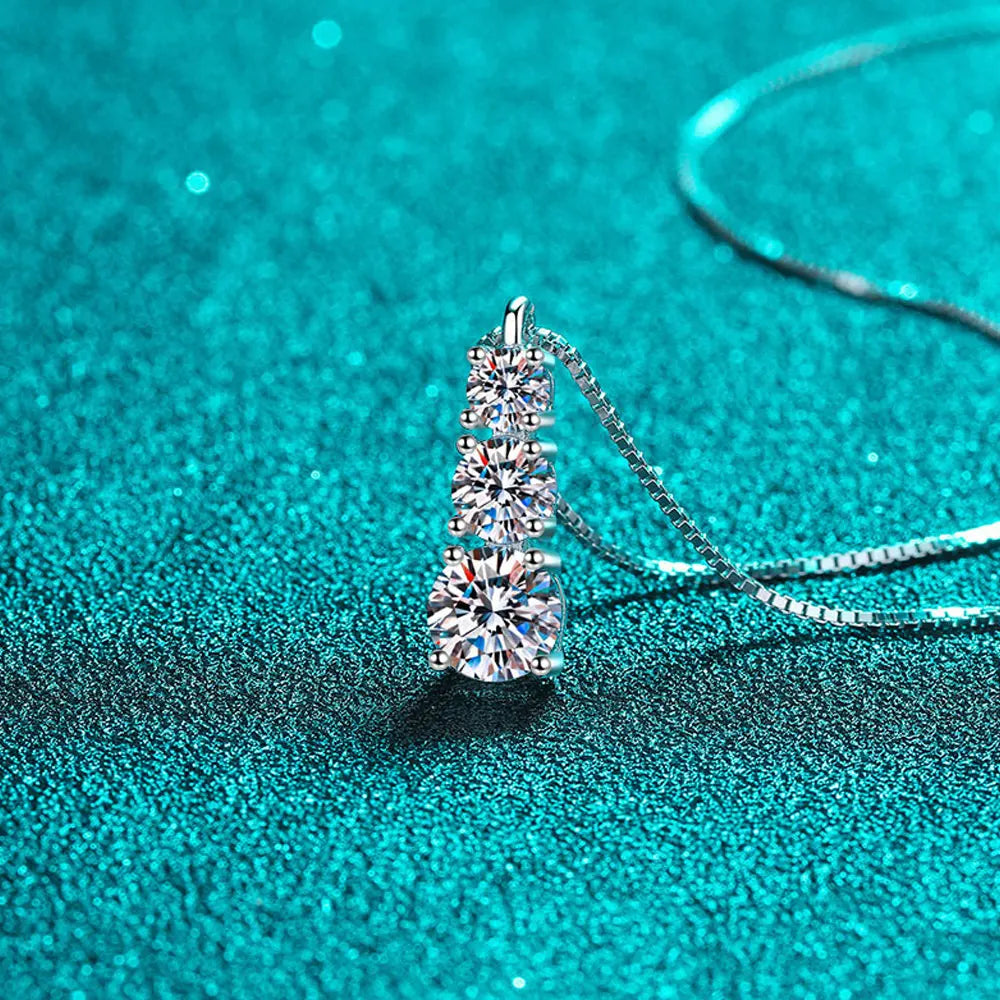 1.8 Carat Moissanite 3 Stones 18k Plated Gold Necklace