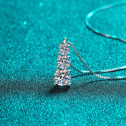 1.8 Carat Moissanite 3 Stones 18k Plated Gold Necklace