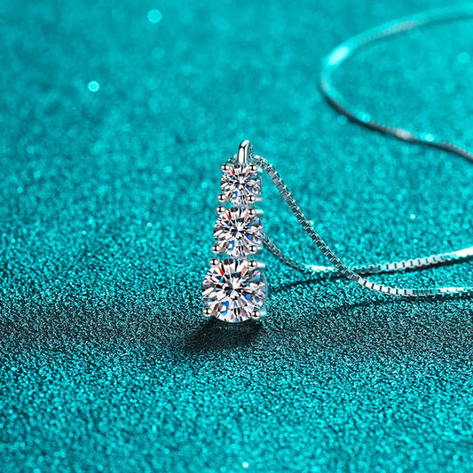 1.8 Carat Moissanite 3 Stones 18k Plated Gold Necklace