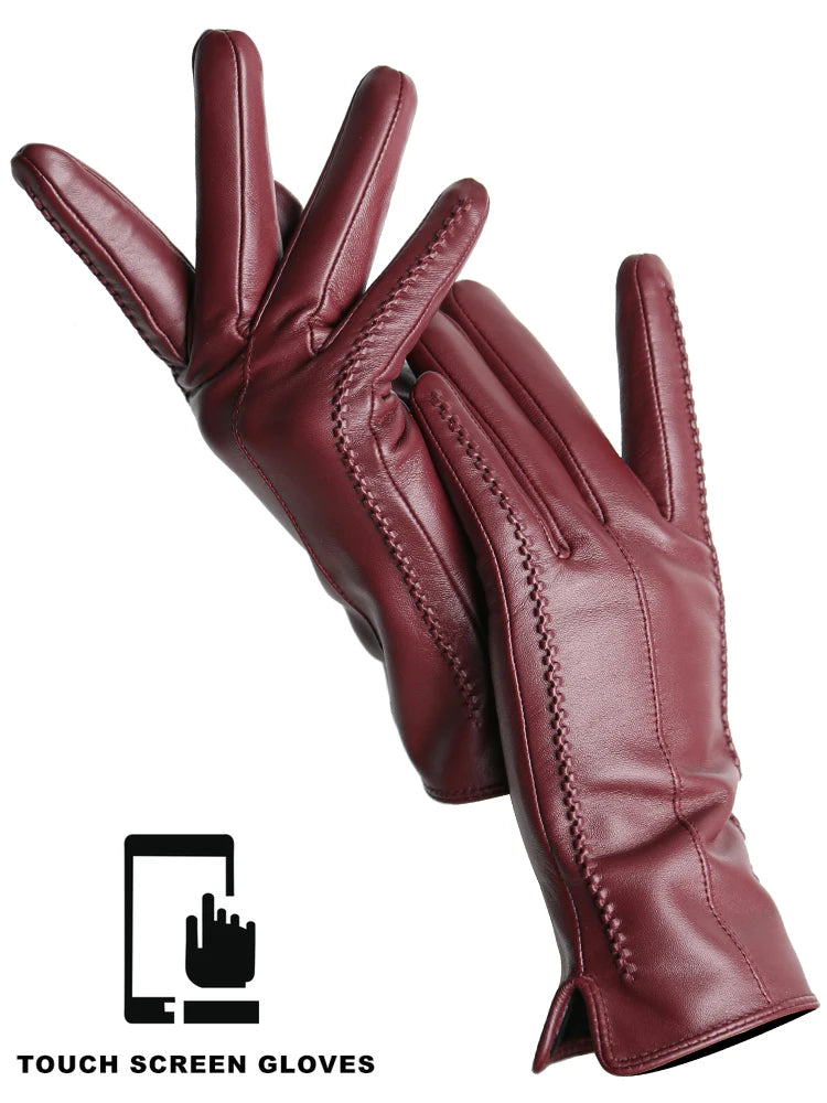 Women's Genuine Leather Touchscreen Lined Gloves