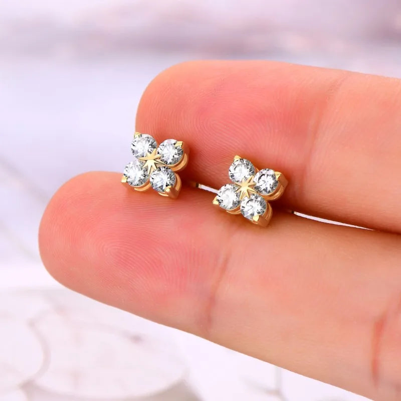 Four Leaf Clover Moissanite Stud Earrings - Christmas Gift For Her