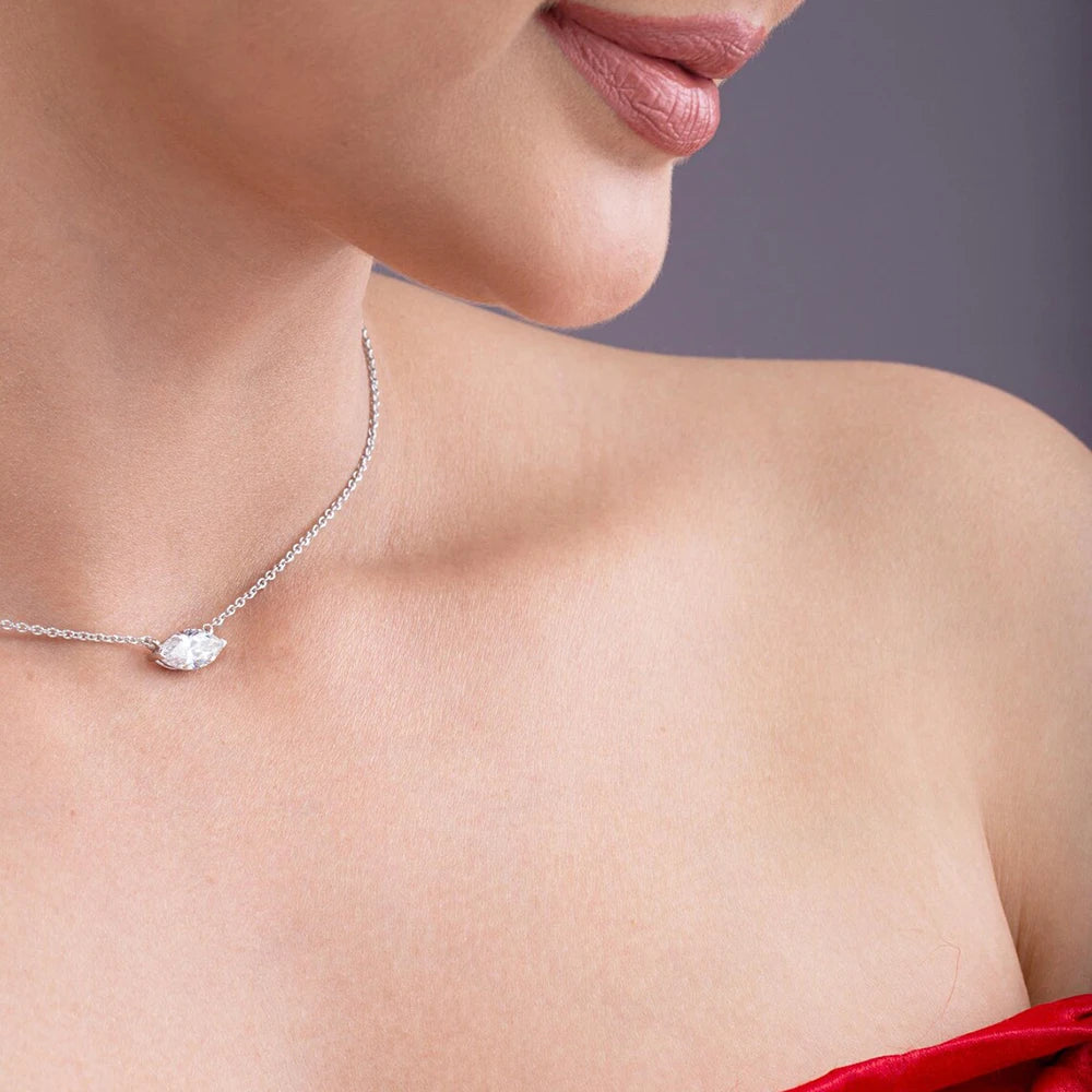 Marquise Cut Solitaire Moissanite 18k Gold Plated Necklace - Christmas gift for Her