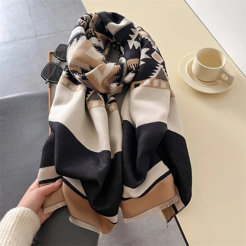 Double-Sided Geometric Print Cashmere Pashmina Scarf