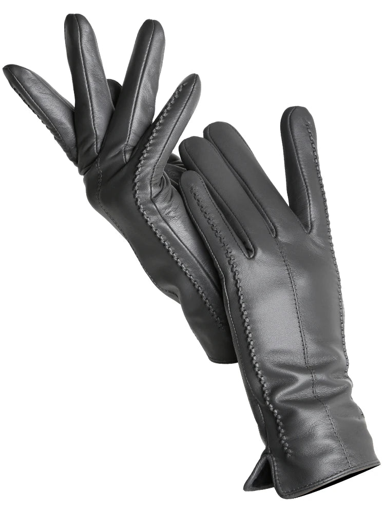 Women's Genuine Leather Touchscreen Lined Gloves