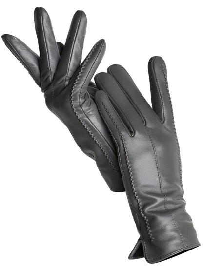 Women's Genuine Leather Touchscreen Lined Gloves