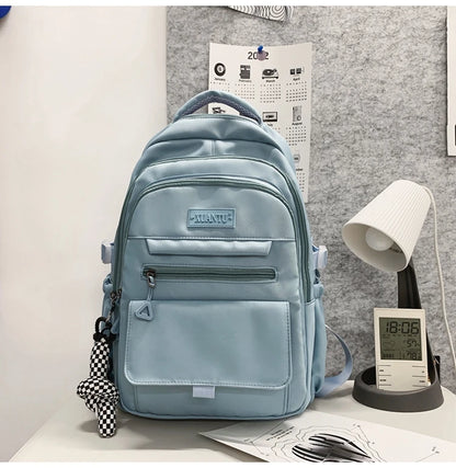 Solid Color Schoolbag Large Capacity School Backpack