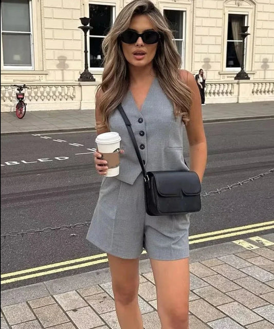 Vest and Shorts Casual Grey Suit