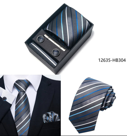 Solid Color 5 Pcs Tie Set Handkerchief, Cufflinks, Tie and Clip