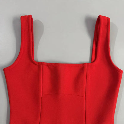 Beaded Tassel Square-Neck Mini Bandage Dress