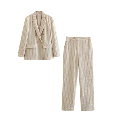 Loose Cut Trousers and Blazer Striped Suit