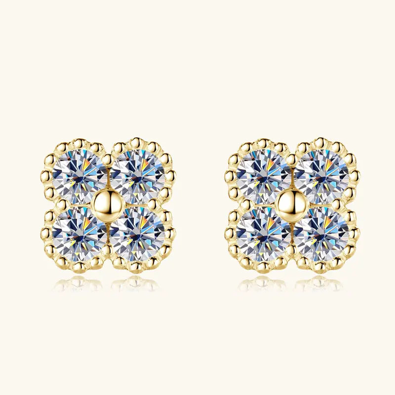 Four Leaf Clover Moissanite Stud Earrings - Christmas Gift For Her