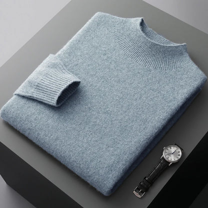 Men's 100% Merino Wool Mock Neck Pullover – Luxury Knit Sweater