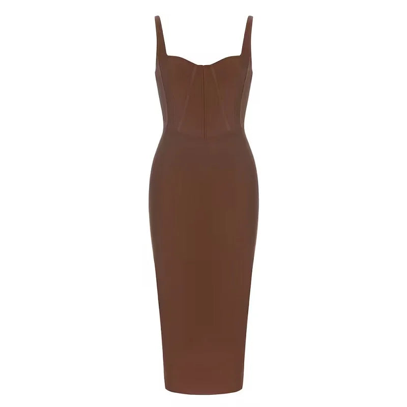 Sleeveless Brown Corset Bandage Maxi Dress